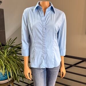 Express Design Studio Light Blue 3/4 Sleeve Button Down Career Blouse - Medium